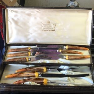 Vintage Sheffield  Carving Knife Set. Stainless Steel Blades Lion Brand